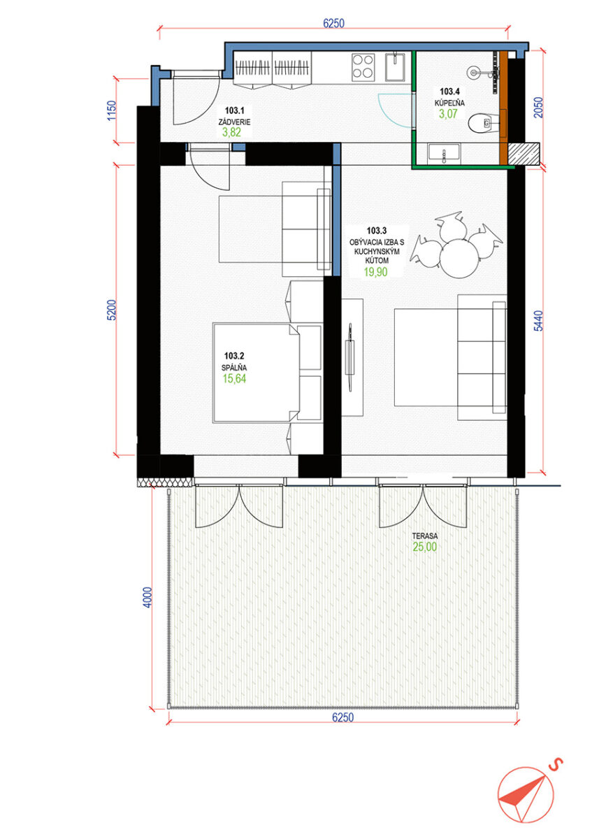 Pôdorys apartmánu A 103